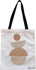 Sacosa de Panza pentru Cumparaturi, Geanta Tote, model Echilibru Geometric, Cu fermoar, 38x34.5 cm, Alba, BEKZ®