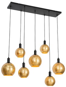 Lampă suspendată de design neagră cu sticlă aurie 7 lumini - Bert