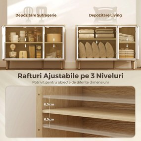 HOMCOM Bufet Modern cu 3 Uși și Raft Reglabil 107x35x77cm Alb și Stejar | Aosom Romania