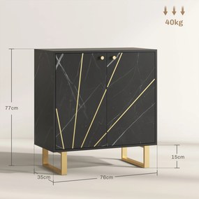 HOMCOM Bufet de depozitare cu 2 uși și raft reglabil, picioare din metal 76 x 35 x 77 cm ton marmură neagră | Aosom Romania