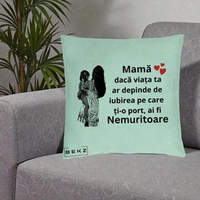Cadou pentru Mama - Perna Personalizata Mama Nemuritoare Imbratisare, 40x40 cm, Verde Menta, Husa Detasabila, Perna Inclusa, BEKZ®