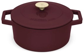 Oală din fontă emailată 4,35L cu capac, 24 cm – Berlinger Haus BH 6542 Leonardo, visiniu, ideală pentru pâine, friptură, cuptor și aragaz