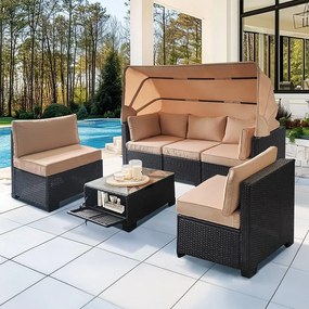 Set mobilier din ratan pentru grădină Avenberg GALIA negru/albastru + huse bej