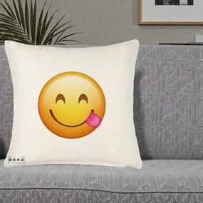 Perna Decorativa Emoji Limba Scoasa, 40x40 cm, Crem Reliefat, Husa Detasabila, Perna Inclusa, BEKZ®