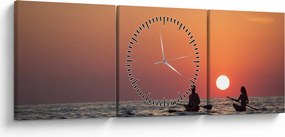 Tablou cu canoiști în apus de soare (cu ceas) (90x30 cm)