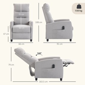 HOMCOM Fotoliu Masaj Reclinabil Manual 160° Chenille cu Suport pentru Picioare, Telecomandă și Buzunare, Gri Deschis | Aosom Romania