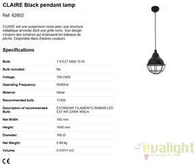 Pendul design industrial Claire negru 62802