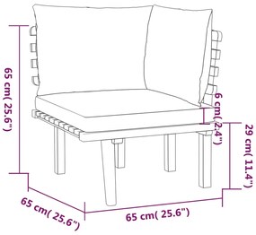 Set mobilier de gradina cu perne, 7 piese, lemn masiv acacia 2x colt + 4x mijloc + masa, 1