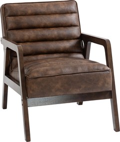 HOMCOM Fotoliu pentru living, fotoliu suplimentar tapițat din PU cu șezut lat, pernă groasă și structură din lemn masiv, maro | Aosom Romania