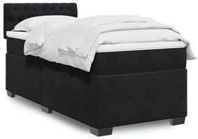 vidaXL Pat box spring cu saltea, negru, 90x190 cm, catifea