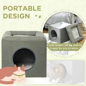 PawHut Căsuță pentru Pisici cu 2 Nivele și Pernă din Pluș, din Lemn, Poliester și Plastic, 36.5x36.5x33 cm, Verde | Aosom Romania