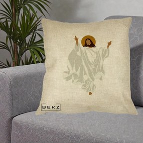 Perna Decorativa Iisus Hristos Invierea Silueta Minimalista, 40x40 cm, Crem, Husa Detasabila, Perna Inclusa, BEKZ®