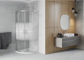 Mexen Rio cabina de duș semicirculară 80 x 80 cm, dungi albe, crom + cadă de duș Flat, albă - 863-080-080-01-20-4110
