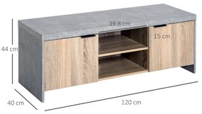 HOMCOM Mobilier TV Modern din Lemn cu Dulapuri Gri 120x40x44cm