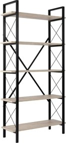 Etajera ELYSIAN, bej cu efect de piatra travertin/negru, PAL/metal, 90