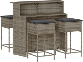 vidaXL Set mobilier bar de grădină, cu perne, 5 piese, gri, poliratan