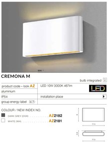 Aplica LED de perete exterior ambientala IP54 CREMONA M alba