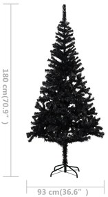 Brad de Craciun artificial LED-uri globuri negru 180 cm PVC Negru si auriu, 180 x 93 cm, 1