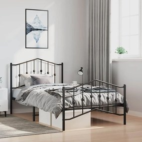 vidaXL Cadru pat metalic cu tăblii de cap/picioare  negru, 100x190 cm