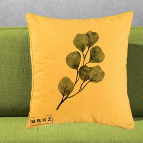 Perna Decorativa Ramura Eucalipt Acuarela, 40x40 cm, Galben, Husa Detasabila, Perna Inclusa, BEKZ®