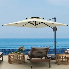Outsunny Umbrelă cu braț lateral pătrată 2,5 x 2,5 m, umbrelă pentru grădină exterioară, dublă ventilare, înclinabilă, 2 baze, manivelă, Crem | Aosom Romania