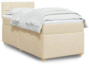 vidaXL Pat box spring cu saltea, crem, 90x190 cm, textil
