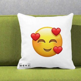 Perna Decorativa Emoji cu 3 Inimi, 40x40 cm, Alba Mata, Husa Detasabila, Perna Inclusa, BEKZ®