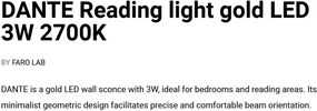 Aplica LED cu reader directionabil DANTE aurie 3W 2700K