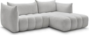 Colțar gri deschis cu tapițerie din țesătură bouclé (cu colț pe partea dreaptă/cu șezlong) Azra – Bobochic Paris