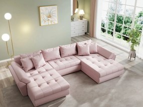 Colțar extensibil dumonde cu ladă de depozitare si sezut confortabil din spuma high-density, Loana U Enjoy Flamingo 355x185 cm