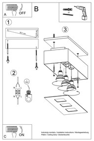 Plafonieră Sollux Hydra, negru