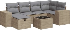vidaXL Set canapele de grădină, 7 piese, cu perne, bej, poliratan