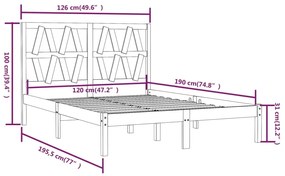 Cadru de pat Small Double 4FT, alb, 120x190 cm, lemn masiv pin Alb, 120 x 190 cm