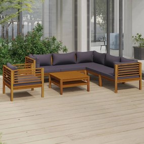 Set mobilier gradina cu perne, 7 piese, lemn masiv de acacia