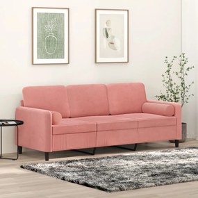 Canapea cu 3 locuri cu pernepernute, roz, 180 cm, catifea Roz, 198 x 77 x 80 cm