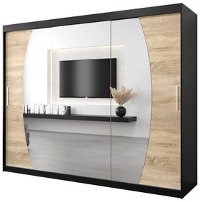 Dulap de haine 250 cm Eclipse (Negru mat + Stejar sonoma). 1063448