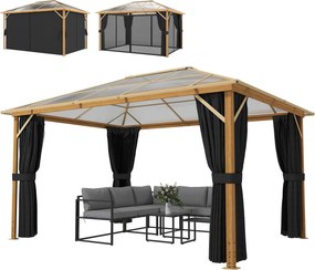 Outsunny Pavilion de grădină cca. 4x3 m Aluminiu cu acoperiș din policarbonat 6 mm, plasă anti-țânțari, 4 laterale, aspect lemn, Lemn natural | Aosom Romania