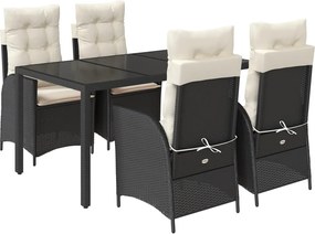 vidaXL Set mobilier de grădină cu perne, 5 piese, negru, poliratan