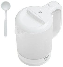 Cana electrica Adler AD 1381, 900W, 0,5 L, 2 cani si lingura, Protectie fierbere fara apa, Alb