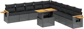 vidaXL Set canapele de grădină cu perne, 11 piese, negru, poliratan