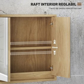 HOMCOM Dulap de Baie cu Oglindă, 2 Uși și Raft Reglabil, 48 x 14,5 x 45 cm, Culoarea Lemnului | Aosom Romania