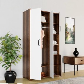 Dulap Homs 4 usi, alb si nuc,170x90x40 cm