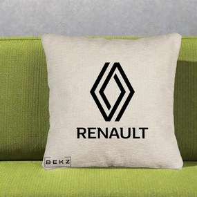 Perna Personalizata cu emblema Renault, 40x40 cm, Bej Canapea, Husa Detasabila, Perna Inclusa, BEKZ®