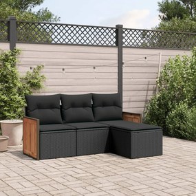 3259983 vidaXL Set mobilier de grădină cu perne, 4 piese, negru, poliratan