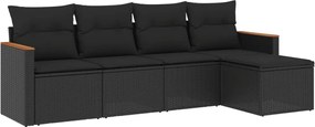 vidaXL Set mobilier de grădină cu perne, 5 piese, negru, poliratan