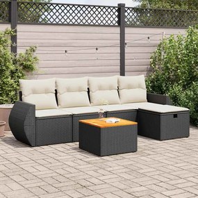 vidaXL Set mobilier de grădină cu perne, 6 piese, negru, poliratan