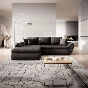 Colțar extensibil dumonde cu ladă de depozitare si sezut confortabil din spuma high-density, Loana Madagaskar Black 270x185 cm