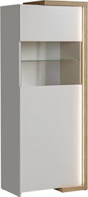Vitrina DASAR, grej/stejar, PAL laminat/sticla, 64x40x163 cm