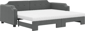 vidaXL Pat de zi cu extensie și saltele, gri închis, 90x200 cm, textil