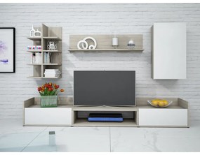 Biblioteca Karin, 200x40x160 cm, 4 corpuri, culoare bej deschis/sonoma, pal 16 mm